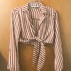 Long sleeve pin stripe crop. Red & white